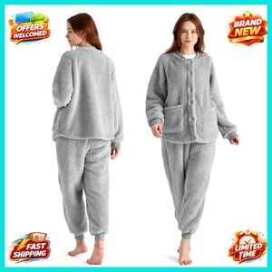Fleece Pajama Set Cozy Oversized Loungewear Winter Sleepwear Soft Sherpa